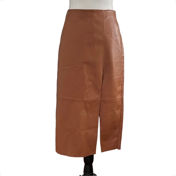 Forever 21 Faux Leather High Waisted Pencil Skirt Women’s SZ Large in Camel - Picture 2 of 9